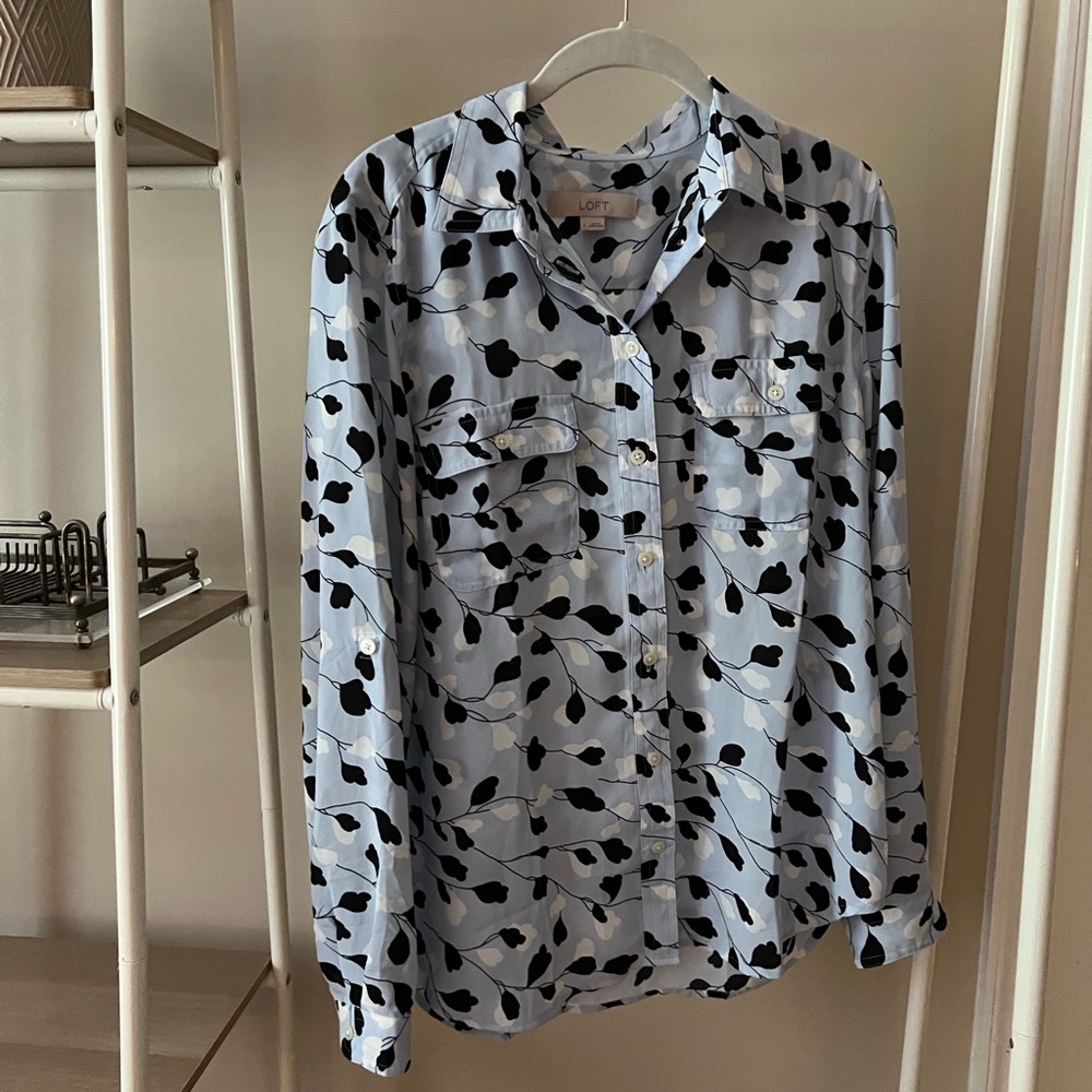 LOFT Front Pocket Button Front Blouse - Patterned